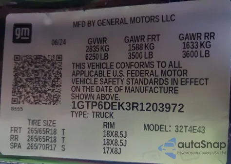 2024 GMC Canyon 4Wd At4 из США, поврежденный, VIN 1GTP6DEK3R1203972